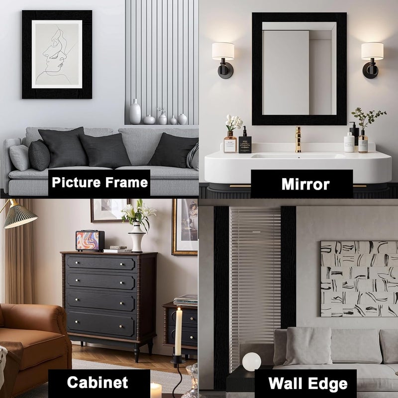 Alened 19FT Black Wood Grain Mirror Frame Border Peel and Stick Wallpaper, Removable Waterproof Bathroom Mirror Tape Sticker Trim, Wallpaper Self Adhesive Decor 2" x 236" - Image 5